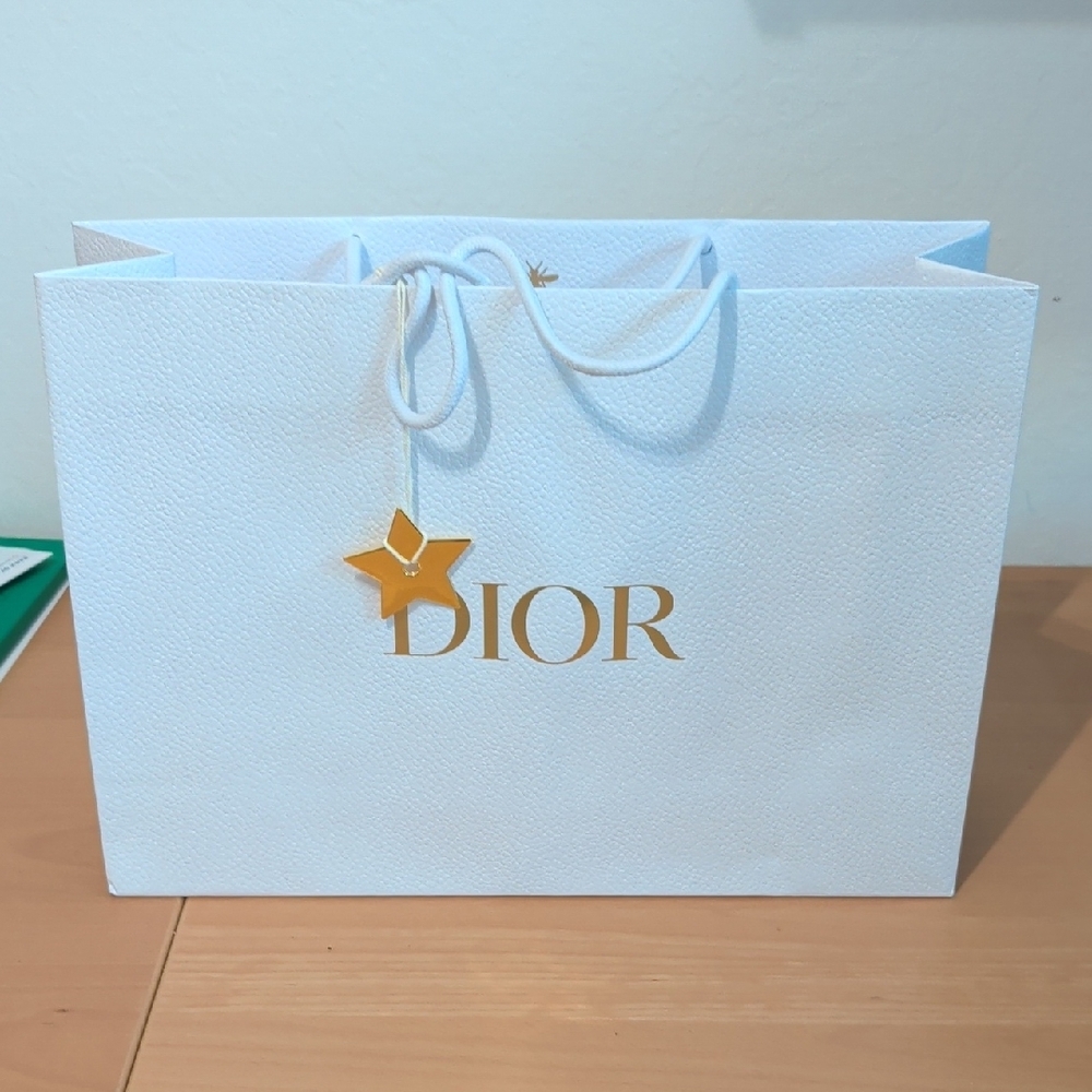 Dior White and Gold Shopping Bag